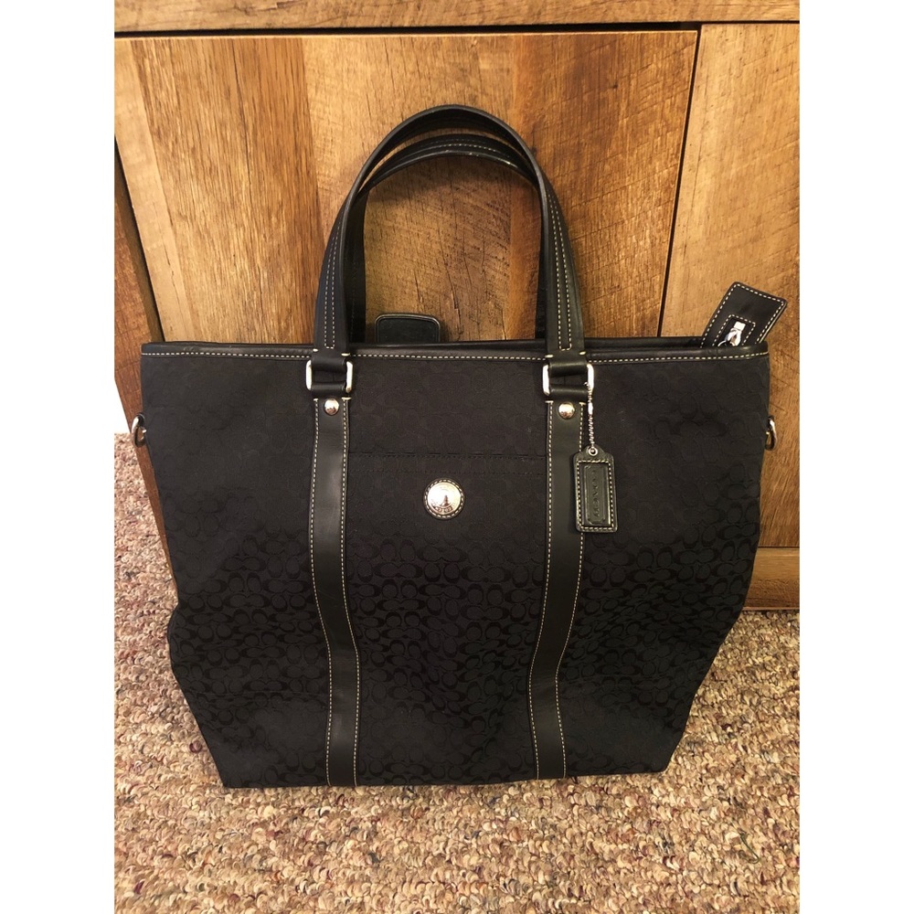 *sold* Coach Black Monogram Canvas Tote (Leather Handles)